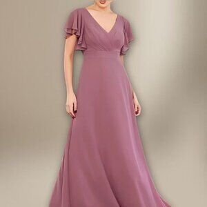 David’s Bridal A-Line Gown Surplice V-Neck Ruffle Sleeve Chiffon Pastel Purple